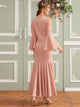 Cold Shoulder Bell Sleeve Fishtail Hem Dress Without Belt