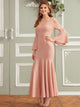 Cold Shoulder Bell Sleeve Fishtail Hem Dress Without Belt