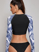 Palm Print Long Sleeve Top With High Cut Bikini