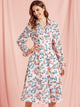 SBetro Wide Waistband Flounce Sleeve Shirt Dress