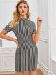 Mock-Neck Houndstooth Bodycon Dress