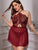 Plus Contrast Lace Mesh Dress With Thong