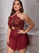 Plus Contrast Lace Mesh Dress With Thong