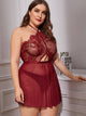 Plus Contrast Lace Mesh Dress With Thong