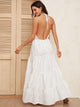 Halterneck Backless Lace Inset Flounce Dress