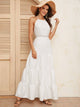 Halterneck Backless Lace Inset Flounce Dress