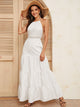 Halterneck Backless Lace Inset Flounce Dress
