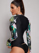 Tropical Long Sleeve Top With High Cut Tankini