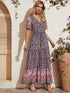 V-Neck Tie Waist Floral Print Dress