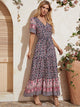 V-Neck Tie Waist Floral Print Dress