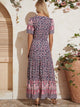 V-Neck Tie Waist Floral Print Dress