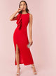 Exaggerate Ruffle Trim High Split Sleeveless Dress