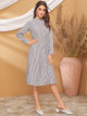 Vertical Stripe Frill Trim Shirt Dress
