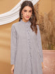 Vertical Stripe Frill Trim Shirt Dress