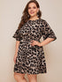 Plus Leopard Print Flounce Sleeve Dress