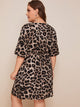 Plus Leopard Print Flounce Sleeve Dress
