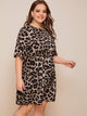 Plus Leopard Print Flounce Sleeve Dress