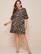 Plus Leopard Print Flounce Sleeve Dress