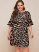 Plus Leopard Print Flounce Sleeve Dress