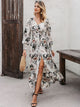 Button Front Shirred Waist Floral Dress