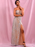 High Split Glitter Mesh Overlay Tube Dress