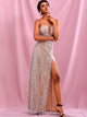High Split Glitter Mesh Overlay Tube Dress