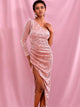 One Shoulder Ruched Detail Asymmetrical Dress