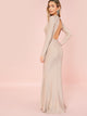 Open Back Split Hem Glitter Prom Dress