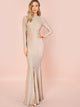 Open Back Split Hem Glitter Prom Dress