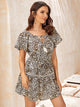 Leopard Print Butterfly Sleeve Belted Dress