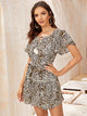 Leopard Print Butterfly Sleeve Belted Dress