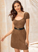 Sweetheart Neck Corduroy Fitted Dress Without Belt
