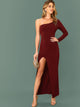 One Shoulder Split Thigh Dress