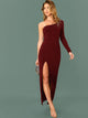 One Shoulder Split Thigh Dress