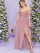 Guipure Lace Overlay Bodice High Split Hem Dress