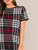 Short Sleeve Curved Hem Plaid Dress
