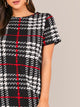 Short Sleeve Curved Hem Plaid Dress
