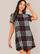 Short Sleeve Curved Hem Plaid Dress